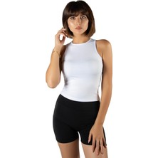 Terapi Men Kadın Beyaz Fitted/vücuda Oturan Halter Yaka Spor Bluz Atlet 23K-TRP-CRP11