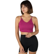 Terapi Men Kadın Fuşya Ip Askılı Fitted/vücuda Oturan Fitilli Örme Crop Top Bluz 23K-TRP-CRP05