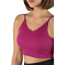 Terapi Men Kadın Fuşya Ip Askılı Fitted/vücuda Oturan Fitilli Örme Crop Top Bluz 23K-TRP-CRP05