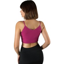 Terapi Men Kadın Fuşya Ip Askılı Fitted/vücuda Oturan Fitilli Örme Crop Top Bluz 23K-TRP-CRP05