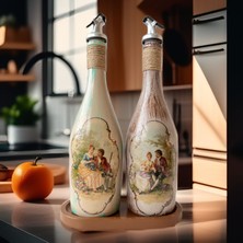 Mes Reves Design Özel Tasarım Vintage Desenli Sunum Stantlı Zeytinyağı Sıvıyağ Şişesi 2'li 750 ml