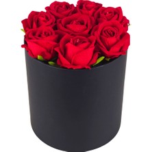 Nema Bahçe Kutuda Kırmızı Yapay Gül - Siyah Silindir Kutuda 14 Adet
