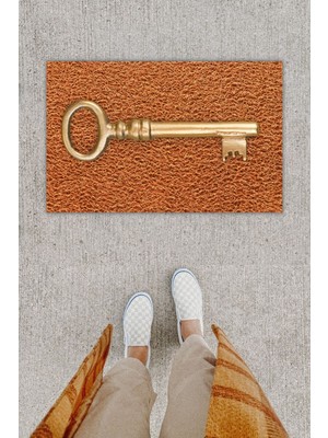 Dijital Baskı Dekoratif Anahtar Kahverenk Kapı Önü Paspası