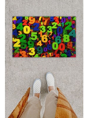 Dijital Baskı Dekoratif Sayılar Çok Renkli Kapı Önü Paspası
