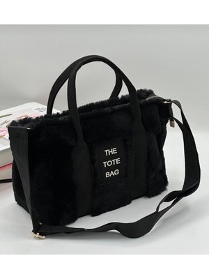 The Tote Bag Kadın Siyah Renk Peluş Tote Bag El Kol ve Omuz Çanta