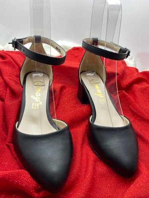 Çiğdem Kundura Çiğdem Burnu Kapalı Yanları Açık Siyah Deri Kalın Topuklu Ayakkabı (Cemay AT5C) - Siyah - 39 - ST00682-SİYAH-39