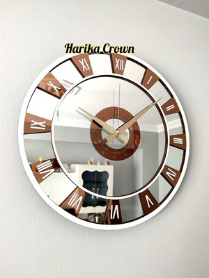 Harika Crown Gerçek Aynalı Dekoratif Duvar Saati (40- 50 Cm)