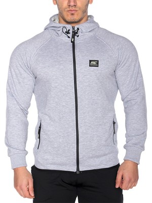 Musclecloth  Pro Kapüşonlu Fermuarlı Sweatshirt Gri Melanj