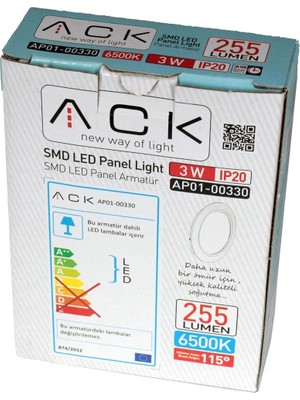 Ack 3W 6500K Beyaz Sıva Altı Yuvarlak LED Panel Armatürü AP01-00330