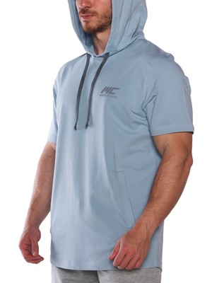 Musclecloth Mc-X Kapüşonlu Kısa Kollu Sweatshirt Açık Mavi
