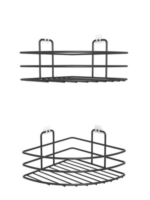 Zabata Yapışkanlı 2'li Set Banyo Köşeliği Köşe Rafı Duş Şampuanlık Duvar Düzenleyici Organizer Raf