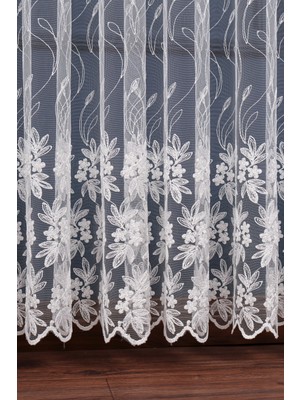 Winsev Tekstil Çiçek Desenli Brode Nakış Işlemeli Tül Perde (1/3 Sık Pile)