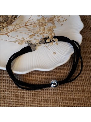 BijuStore Siyah Makrome Ip & Metal Boncuk Kadın Choker Kolye