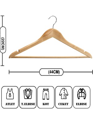 Astreda 12 Adet Vernikli Askı Lüks Ahşap Askı Kıyafet Elbise Askısı Dolap Düzenleyici Natural Ahşap Askı