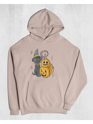 Pull The Hood Unisex Oversize Cat Halloween Kapüşonlu Sweatshirt