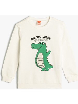 Koton Dinozorlu Sweatshirt Bisiklet Yaka Uzun Kollu Pamuklu