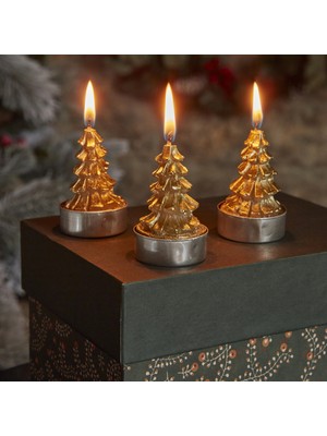 Karaca Home New Year Yılbaşı 24 Gold Tree 3'lü Tealight Mum 3,8x3,8x7 cm