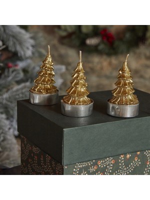 Karaca Home New Year Yılbaşı 24 Gold Tree 3'lü Tealight Mum 3,8x3,8x7 cm