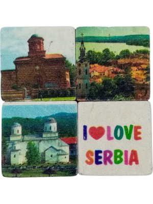 Dünyadan Hediyeler Sırbistan Temalı Dörtlü Taş Magnet