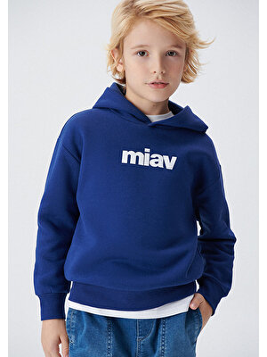 Mavi Miav Baskılı Kapüşonlu Sweatshirt 6S10028-70722