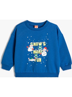 Koton Sweat Kardan Adam Baskılı Uzun Kollu Şardonlu Pamuklu