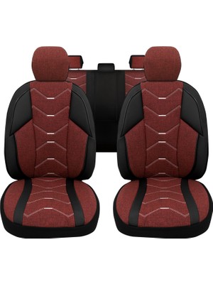 Minderland Verita Elegance Serisi - Ford Puma ile Uyumlu Koltuk Kılıfı, Keten-Deri / Bordo
