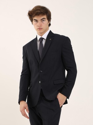 Dufy Lacivert Erkek Slim Fit Mono Yaka Takım Elbise - 93180
