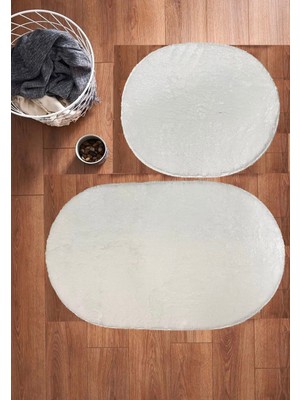 Kaplansoy Carpet 2 Li Oval Banyo Paspası Banyo Halısı Post Peluş 50X80 cm - 50X40 cm
