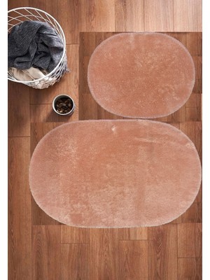 Kaplansoy Carpet 2 Li Oval Banyo Paspası Banyo Halısı Post Peluş 50X80 cm - 50X40 cm