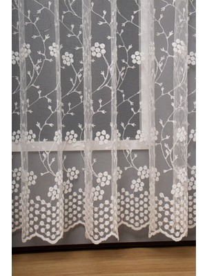 Winsev Tekstil Bahar Dalı Brode Işlemeli Tül Perde ( 1/3 Sık Pile )