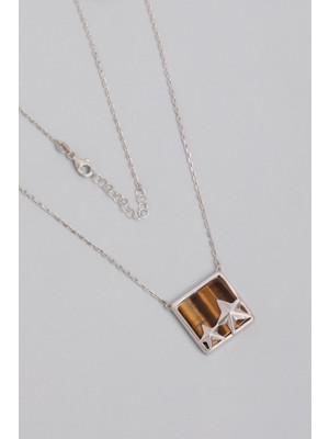 So CHIC Kaplan Gözü Taşlı 18 Ayar Beyaz Altın Kaplama 47 cm Gümüş Yıldız Kolye