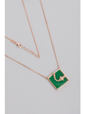 So CHIC Akik Taşlı 18 Ayar Rose Altın Kaplama 48 cm Gümüş Kolye