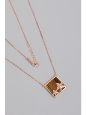 So CHIC Kaplan Gözü Taşlı 18 Ayar Rose Altın Kaplama 47 cm Gümüş Yıldız Kolye