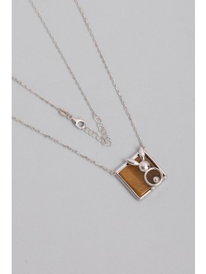 So CHIC Kaplan Gözü Taşlı 18 Ayar Beyaz Altın Kaplama 47 cm  Gümüş Tavşan Kolye