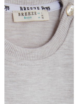 Breeze Erkek Çocuk Sweatshirt Ressam Ayıcık Baskılı 1-4 Yaş, Bej Melanj