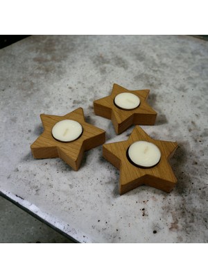 Woodvive Ahşap Tealight Yıldız Mumluk - Kayın M003