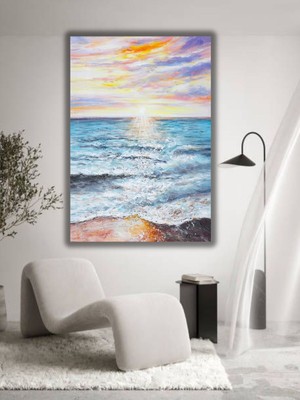 Home In Joy Yağlı Boya Tablo %100 El Yapımı 79CMX109CM Sunset Deniz