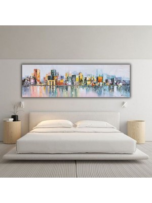 Home In Joy Yağlı Boya Tablo  El Yapımı 164CMX59CM Yatak Arkası Şehir