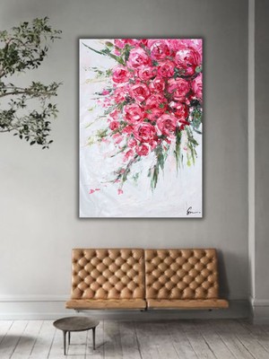 Home In Joy Yağlı Boya Tablo  El Yapımı 70CMX95CM Çiçek Buket