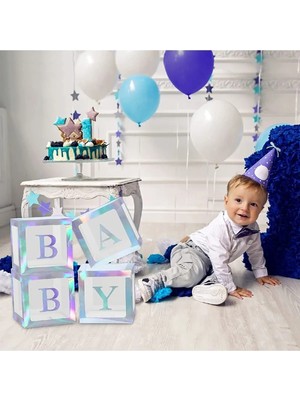 Rönesans Parti Baby Yazılı Şeffaf Gümüş Kutu ve Balon Seti