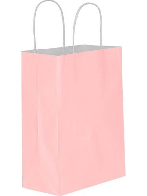 Omeyva Büküm Saplı Kraft Kağıt Çanta Karton Hediyelik Poşet Torba - Pembe - 31X41 Cm. - 25 Adetlik 2 Paket