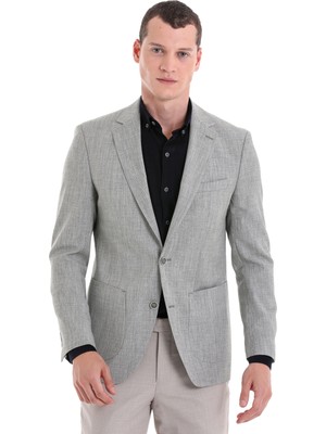 HTML Yeşil Slim Fit Desenli Mono Yaka Casual Ceket
