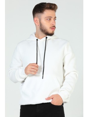 Julude Krem Erkek Kapüşonlu Baskılı Şardonlu Sweatshirt P-00005330