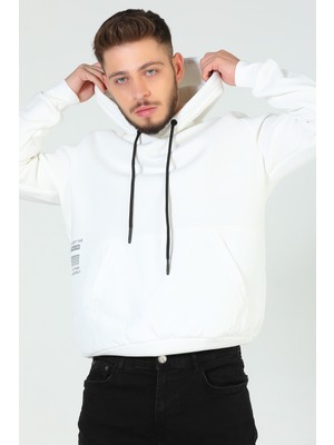 Julude Krem Erkek Kapüşonlu Baskılı Şardonlu Sweatshirt P-00005330