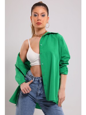 Julude Yeşil Kadın Salaş Basic Gömlek P-00001653