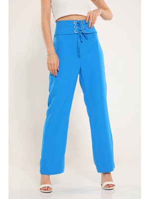 Julude Mavi Kadın Bel Kuşak Detaylı Palazzo Pantolon P-00003323