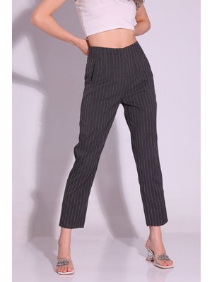 Julude Antrasit Kadın Çizgili Tarz Pantolon P-00003424