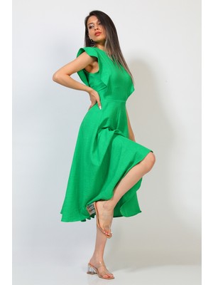 Julude Yeşil Kadın Bisiklet Yaka Kiloş Elbise P-00003873
