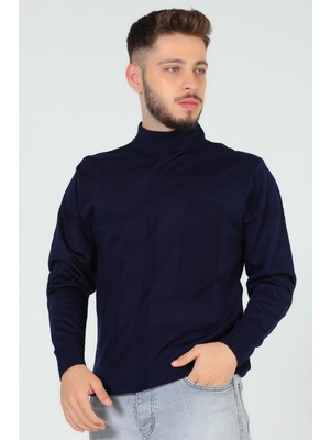 Julude Lacivert Erkek Desenli Triko Kazak P-00005271