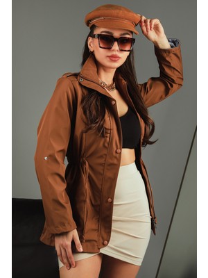 Julude Camel Kadın Bel Bağcıklı Astarlı Trençkot P-00005285